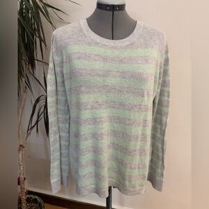 Banana Republic Striped Lightweight Knit Sweater | Grey & Mint Green